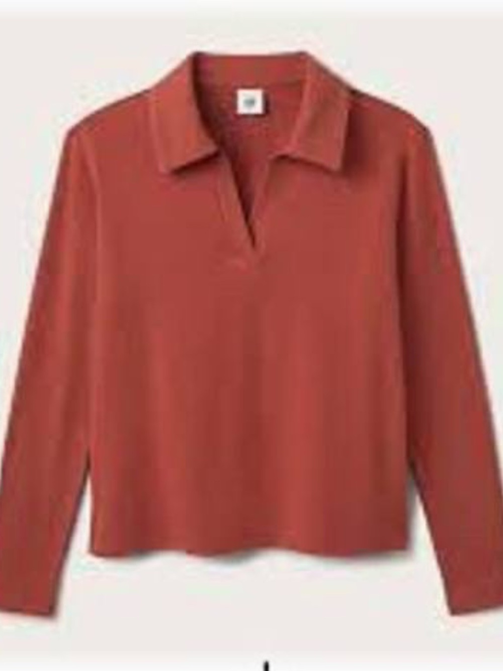 Cabi Bailey Top #4948 Brick Red Knit Polo Collar Long Sleeve Top Small
